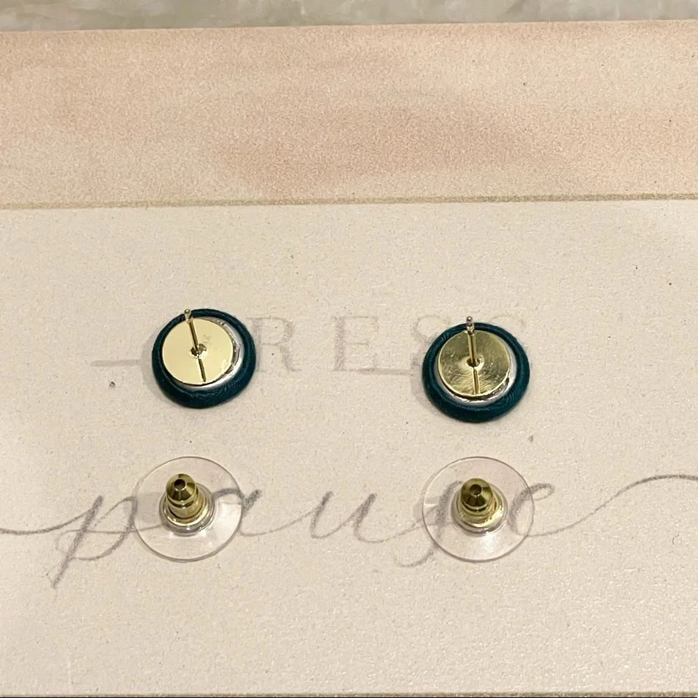 Handmade green fabric button earrings w- 18k GP posts - Picture 9 of 10